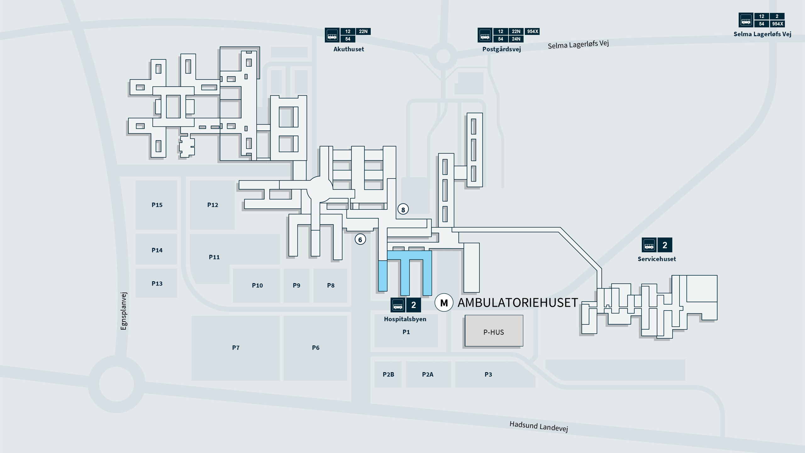 Kort over Hospitalsbyen med visning af Ambulatoriehuset